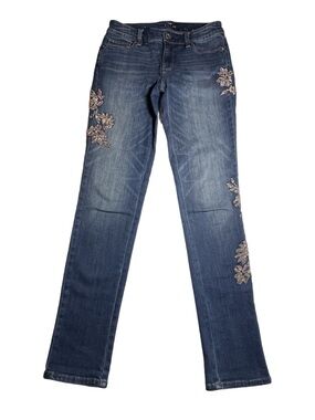 White House Black Market "The Slim" jeans sequined floral details. Size 0.